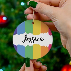 Pride Ceramic Ornament, Happy Holiday Gift, Pride Flag Gift, Lesbian Gift, Present for Gay Friend, Rainbow Ornament, Personalised Pride Gift
