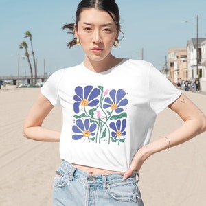 Coquette Women&#39;s Flowy Cropped Tee, Baby Tee, Vintage Coquette Aesthetic Tee, Cottage Core Women&#39;s tshirt, Trendy Pastel tee, Ice Cream tee