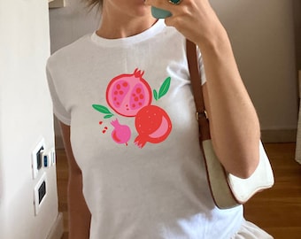 Pomegranate Graphic Baby Tee, Aesthetic Baby Tee, Women's Fitted Tee, Cute Baby Tee, Coquette Tee, y2k baby tee, 90s baby tee, y2k clothing