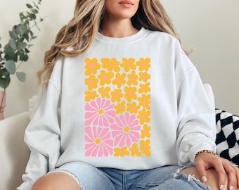 Boho Flower Sweatshirt, Unisex Wildflower Sweater, Women Floral Minimalist Sweater, Flower Print Sweatshirt Woman, Oversized Flower Shirt