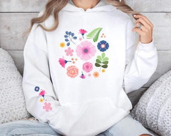 Felpa a fiori, Felpa con cappuccio a fiori, Felpa con cappuccio da donna, Felpe con cappuccio, Fiori vintage, Regali di fiori, Regalo floreale, Amante della natura, Acquerello, Cappuccio