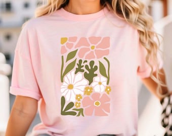 Boho Flower T-shirt, Unisex Wildflower Tee, Women Floral Minimalist T-Shirt, Flower Print Shirt, Oversized Flower Shirt, Gift flower lover