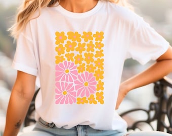 Camiseta Boho Flower, Camiseta unisex Wildflower, Camiseta floral minimalista para mujer, Camisa con estampado de floresMujer, Camisa de flores de gran tamaño, Diseño vintage