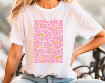 Boho Flower T-shirt, Unisex Wildflower Tee, Women Floral Minimalist T-Shirt, Flower Print ShirtWoman, Oversized Flower Shirt, Vintage flower