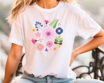 Boho Flower T-shirt, Unisex Wildflower Tee, Women Floral Minimalist T-Shirt, Flower Print Shirt Woman, Oversized Flower Shirt, Flower shirt