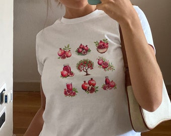 Pomegranate Graphic Baby Tee, Aesthetic Baby Tee, Women's Fitted Tee, Cute Baby Tee, Coquette Tee, y2k baby tee, 90s baby tee, y2k clothing