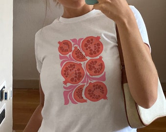 Pomegranate Graphic Baby Tee, Aesthetic Baby Tee, Women's Fitted Tee, Cute Baby Tee, Coquette Tee, y2k baby tee, 90s baby tee, y2k clothing