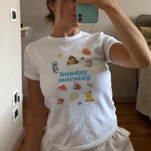 Sunday Morning Baby Tee, Aesthetic Baby Tee, Women&#39;s Fitted Tee, Cute Baby Tee, Coquette Tee, y2k baby tee, 90s baby tee, y2k clothing