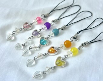 Handmade Heart Bead Phone Charm: Colorful Beaded Keychain Strap