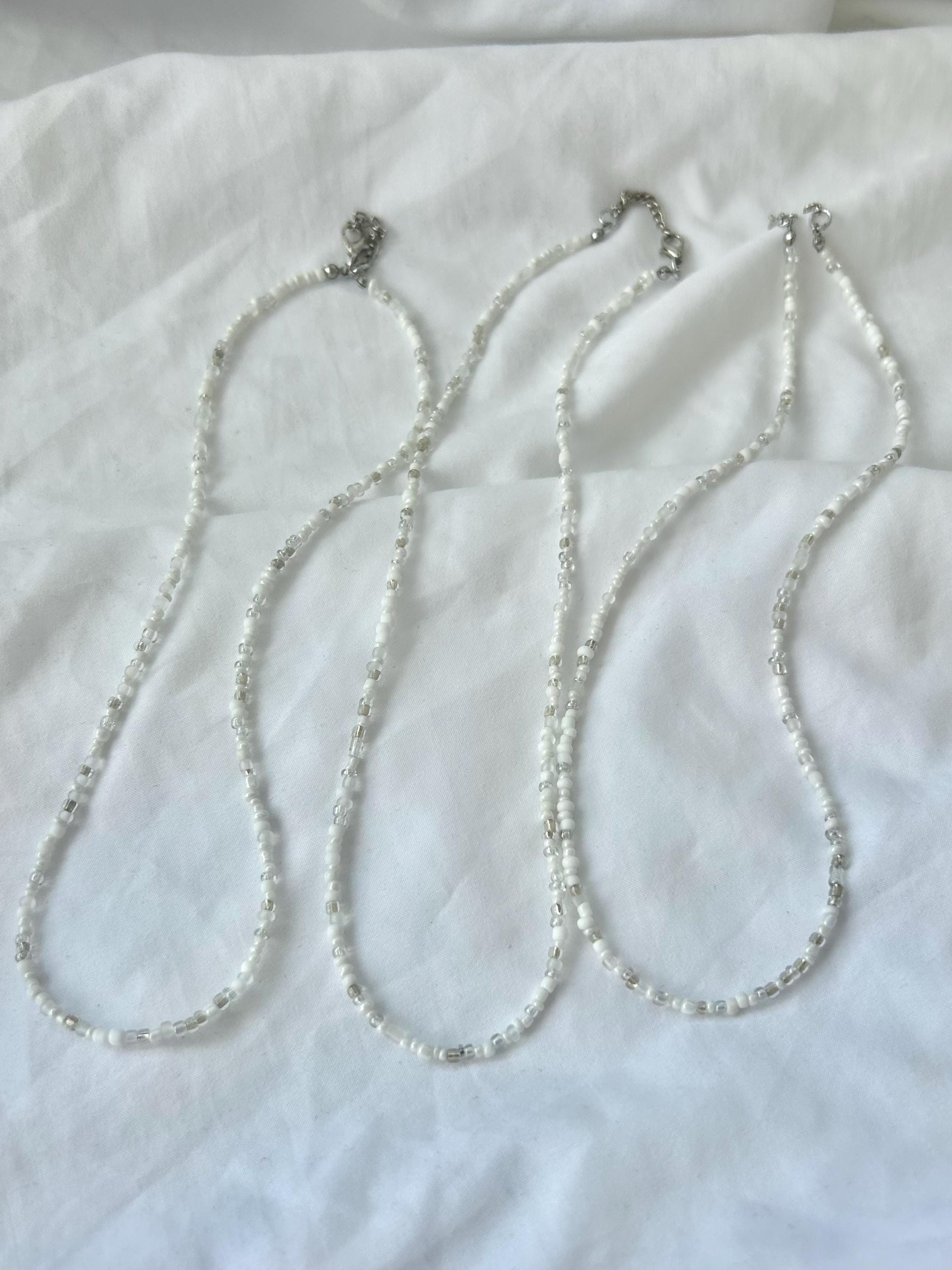 White Seed Beaded Necklace | beaded, stretch, minimalist, wedding, handmade Necklace, Necklace, seed beads, Durable Necklace, Summer Jewelry
