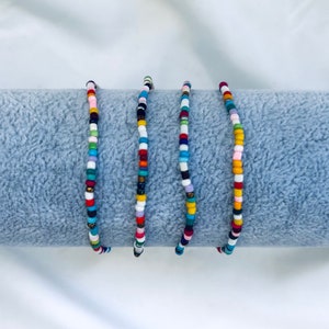 Rainbow Beaded Bracelet, Multicolor Seed Bead Bracelets, Mens Bracelet, Womens Bracelet, Elastic Stretch Bracelets, teen beaded bracelet