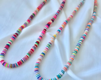 Rainbow Heishi Beaded Necklace, Heishi Necklace, Summer Jewelry, Durable Necklace, Rainbow Necklace, Colourful Bead Necklace, Gold, Silver