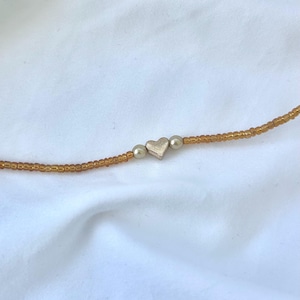 Gold Heart Beaded Necklace | beaded, Heart Necklace, minimalist, Gold Necklace, handmade Necklace, Dainty Necklace, Heart, Seed Beads