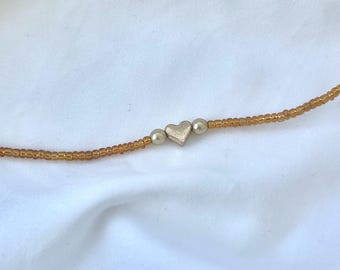 Gold Heart Beaded Necklace | beaded, Heart Necklace, minimalist, Gold Necklace, handmade Necklace, Dainty Necklace, Heart, Seed Beads