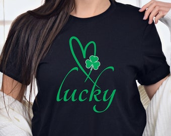 St Patricks Day Lucky Shirt, Four Leaf Clover Tshirt, Heart Shirt, Cute Women St Paddys Day Tee, Irish T-Shirt, St Pattys Day Drinking Shirt