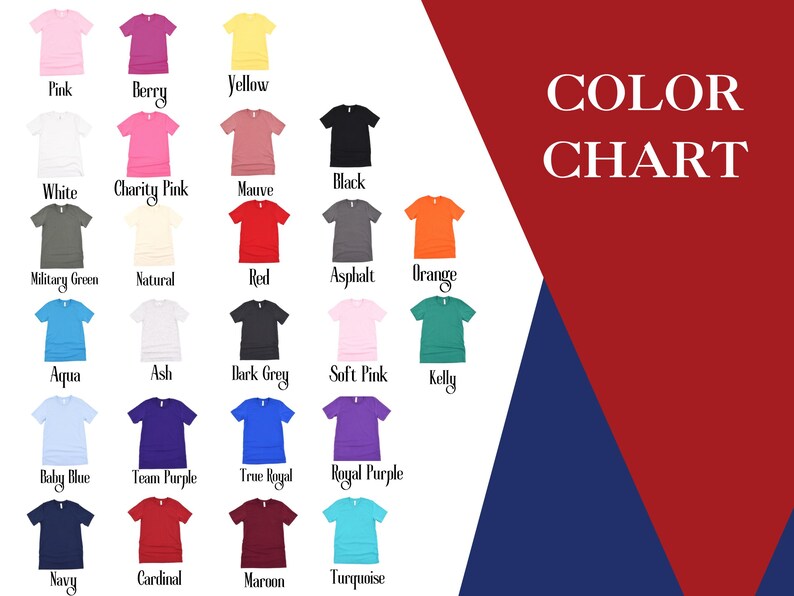 K&ouml;nnte beinhalten: Farbkarte mit 20 verschiedenen T-Shirt-Farben. Die Farben sind: Pink, Beere, Gelb, Wei&szlig;, Charity Pink, Lila, Schwarz, Milit&auml;rgr&uuml;n, Natur, Rot, Asphalt, Orange, Aqua, Asche, Dunkelgrau, Rosa, Kellygr&uuml;n, Babyblau, Team Lila, Royalblau, Royal Lila, Marineblau, Kardinalrot, Weinrot und T&uuml;rkis.