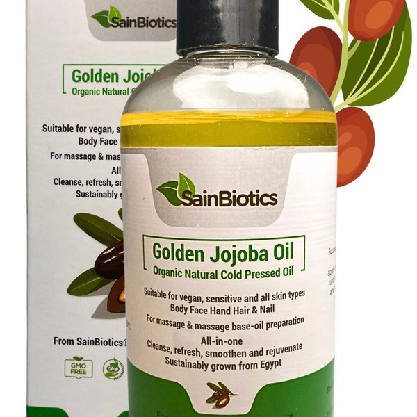 Sainbiotics Organic 100% Pure Unrefined Golden Jojoba Oil for Hair, Nail, Body, Face and Beards