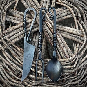 Handmade Medieval eating tools. Handforged viking utensils. Cutlery set. best gifts for him/her, Anniversary gifts, birthday Gifts. Surprise