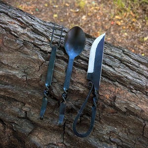 Handmade Medieval eating tools. Handforged viking utensils. Cutlery set. best gifts for him/her. Anniversary gifts, birthday Gifts. Surprise