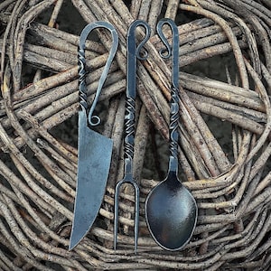 Handmade Medieval eating tools. Handforged viking utensils. Cutlery set. best gifts for him/Her. anniversary gifts, birthday Gifts. Surprise
