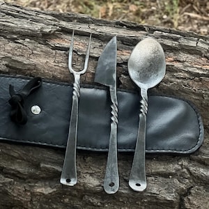 Handmade Medieval eating tools. Handforged viking utensils. Cutlery set. best gifts for him/her. Anniversary gifts, birthday Gifts. Surprise