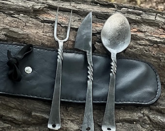 Handmade Medieval eating tools. Handforged viking utensils. Cutlery set. best gifts for him/her. Anniversary gifts, birthday Gifts. Surprise