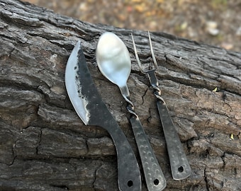 Handmade Medieval eating tools. Handforged viking utensils. Cutlery set. best gifts for him/her, Anniversary gifts, birthday Gifts. Surprise