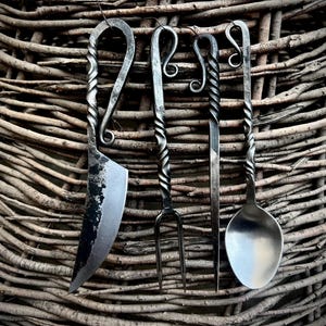Handmade Medieval eating tools. Handforged viking utensils. Cutlery set. best gifts for him. valentines day gifts, birthday Gifts. best gift