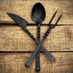 Handmade Medieval eating tools. Handforged viking utensils. Cutlery set. best gifts for him. valentines day gifts, birthday Gifts. best gift