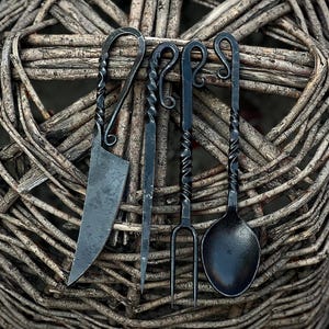 Handmade Medieval eating tools. Handforged viking utensils. Cutlery set. best gifts for him/Her. anniversary gifts, birthday Gifts. Surprise