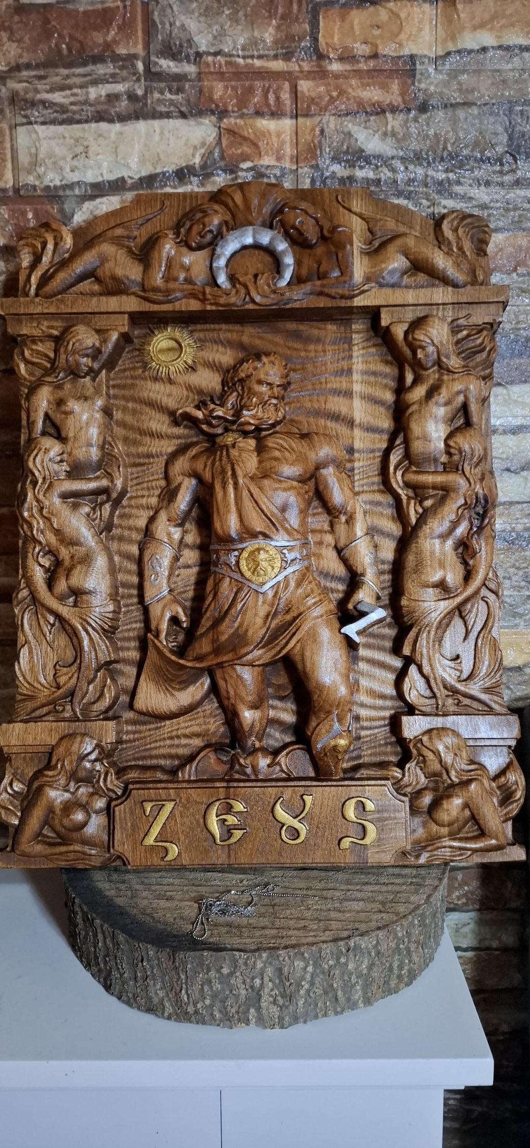 Zius Frame Carved Zeus God Panel, Olympian King,spiritual Gift.wall Art Decor.with ...