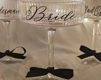 Personalised Ribbed Champagne Coupe Glasses