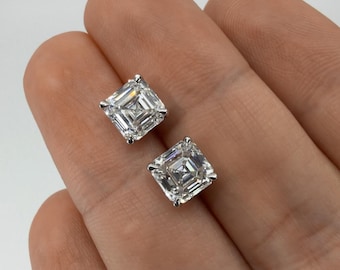 4.03ct Asscher Lab Diamond Studs: 14K Gold