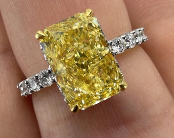 3.21ct Fancy Yellow Radiant Lab Diamond Ring: 14K Gold Certified Engagement
