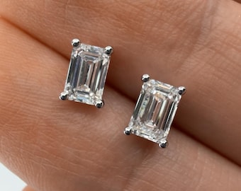 1.30ct Emerald Cut Lab Diamond Studs: 14K Gold