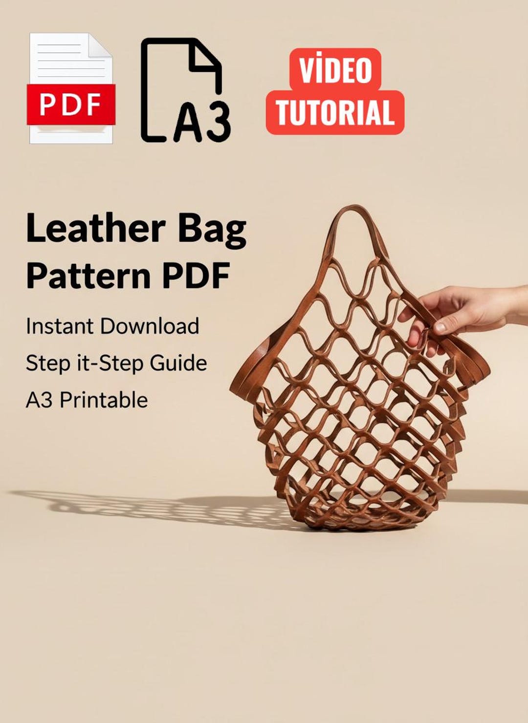 Woven Leather Bag Pattern PDF, A3 Printable Template, DIY Leathercraft ...