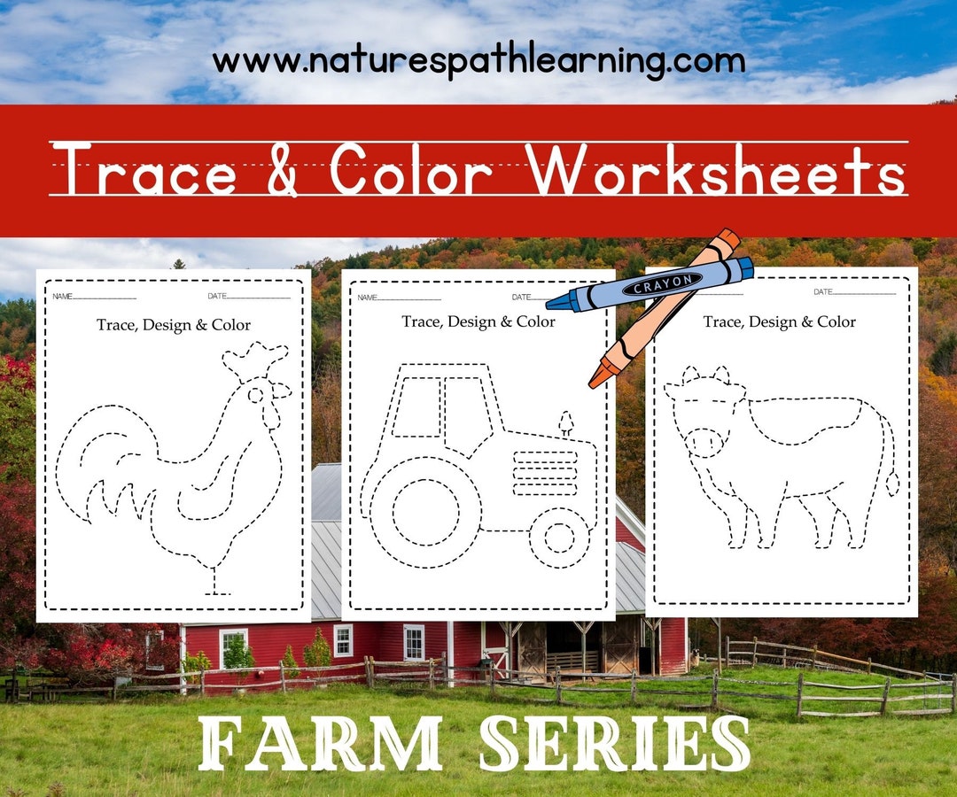 Farm Animal Tracing and Coloring Worksheets for Preschool