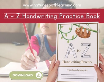 Afdrukbaar alfabet handschrift oefendagboek voor kleuters - 26 pagina's met dierenillustraties