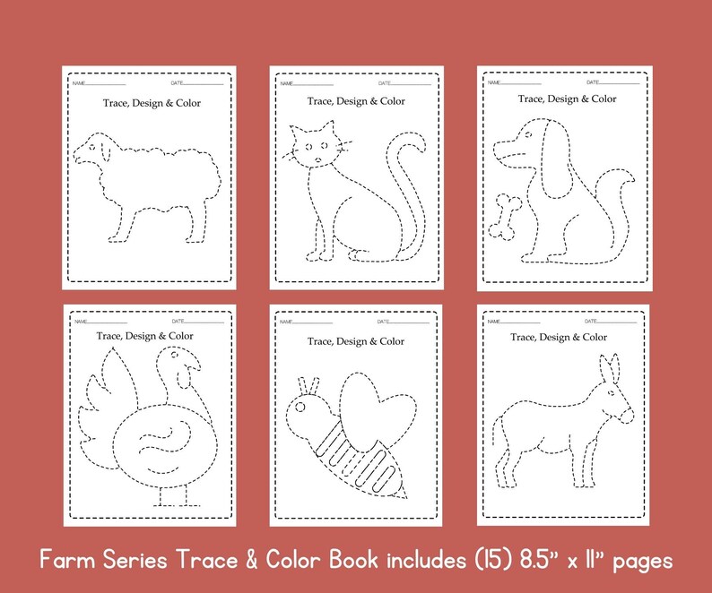 Farm Animal Tracing and Coloring Worksheets for Preschool