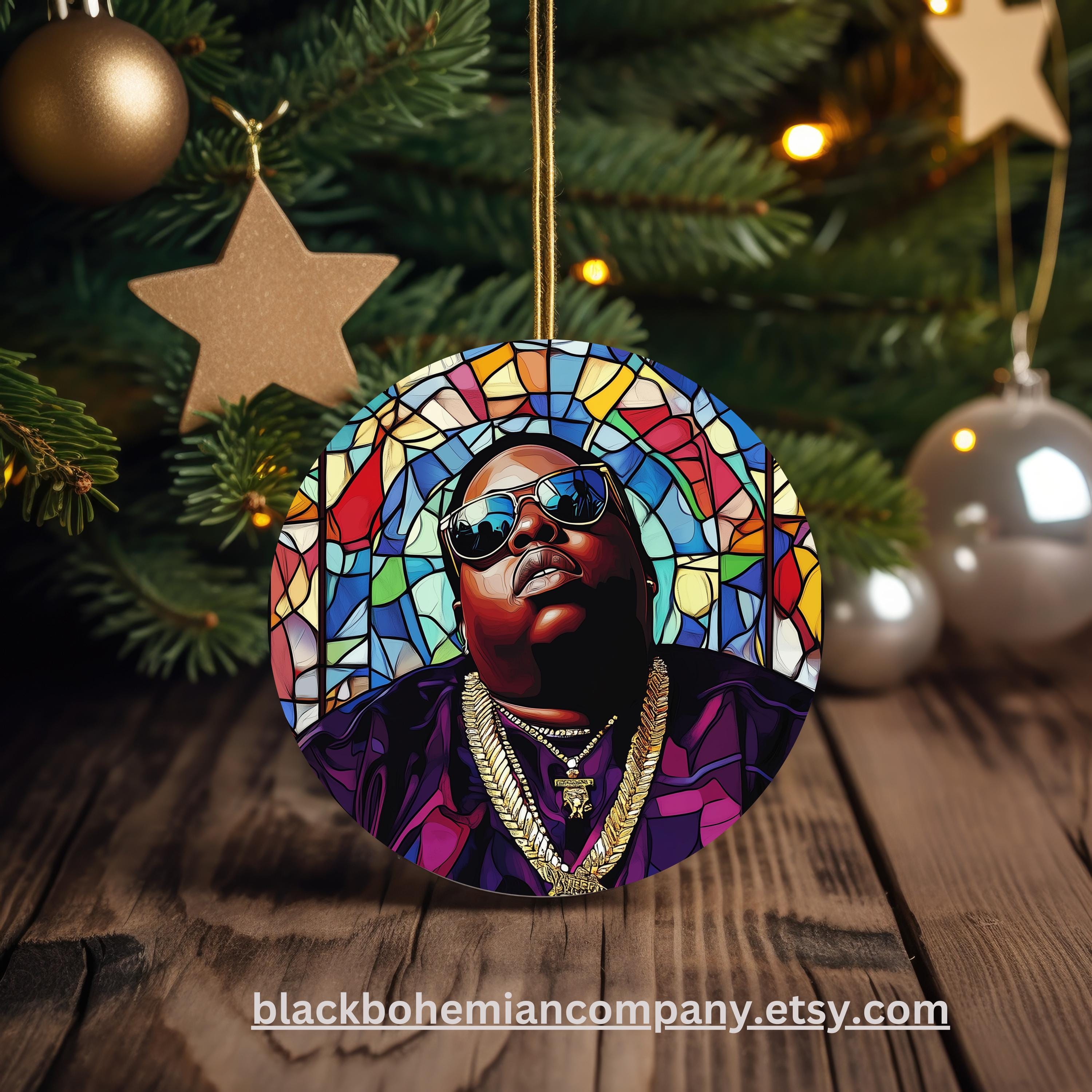 Discover Biggie Smalls Stained Glass Ornament, Hip-Hop Christmas Tree Decoration, African American Holiday Decor