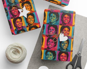 Michael Jackson Inspired Wrapping Paper / Pop Art Gift Wrap / Retro Pop Music Portrait Wrap / Iconic Colorful Wrapping Paper for Music Fans