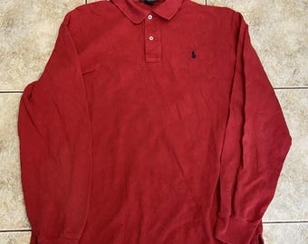 Vintage Polo Ralph Lauren Hemd Herren Großes Rot Langarm Minimalistisch