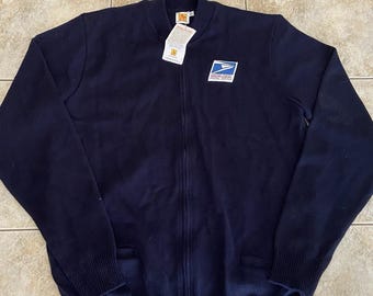 Cárdigan de punto VTG USPS azul marino con cremallera, talla XL, completamente nuevo con etiquetas.