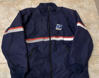 USA Line Postal Service Mail Carrier Jacket Navy Red Gray Polyester Size XL