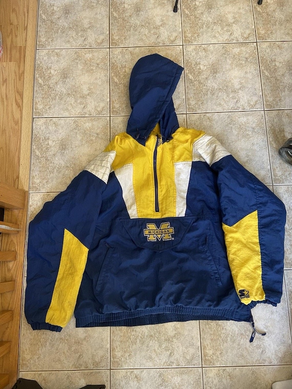 Vintage Starter Michigan Wolverines Pullover Jacket Hooded Blue