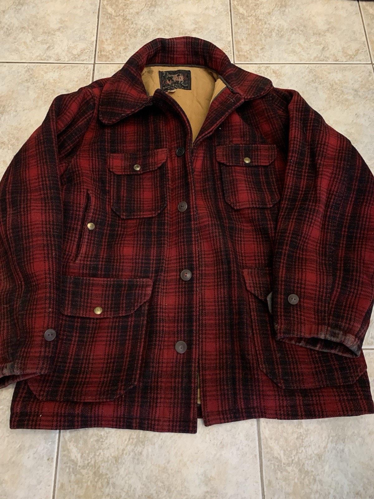 Woolrich Mackinaw Wool Hunting Jacket Mens Red Black Buffalo Plaid