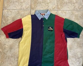 Polo vintage de Mickey Mouse, talla mediana, años 80 y 90, bloques de color.