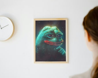 Pepe Canvas Wall Art, Pepe Meme Poster, Pepe Meme  Framed Canvas, Pepe Meme  Print, Personalized Gift, Living Room Decor