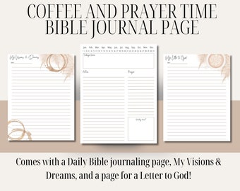 Coffee and Prayer Time Journal, Printable Bible Page, Daily Bible Journal, Printable Prayer Journal, Bible Study, Digital Bible Journal