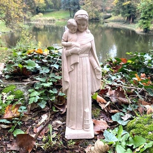 Antique statue religieuse Française de la Vierge Marie Notre-Dame des mineurs en craie de plâtre   - Made in France